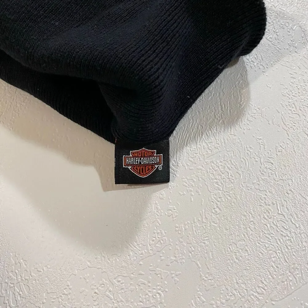 Harley Davidson St Kitts Skull Beanie Hat Black Y2K Biker OS